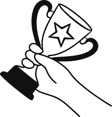 Hand holding a trophy with star and curved handles