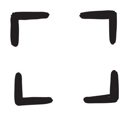 Hand-drawn black corners forming a frame shape with brushstroke texture and thick lines on a white background.