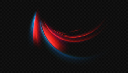Red and blue glowing arc light effect on a dark background. Vector for game interface, light overlays, and dynamic design.