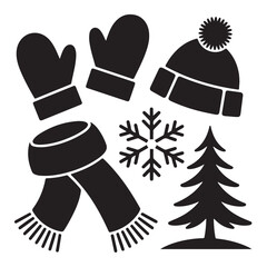 Christmas Silhouette Icon Set | Bold Black Vector Clipart | Minimal Holiday Stencil Design