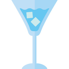 Light Blue Cocktail In A Martini Glass With Ice Cubes And Transparent Background