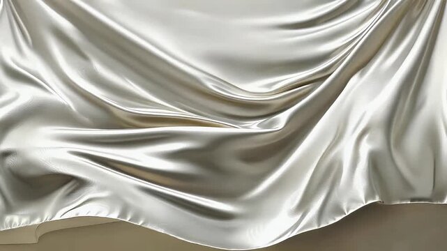 A captivating close-up of luxurious, flowing fabric with a subtle sheen, presenting an elegant and serene abstract background. The smooth, creamy white textile gently ripples and drapes, creating soft - Powered by Adobe