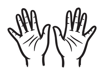 Obraz premium Black and white hand-drawn illustration of two open hands facing up with visible fingers and palm lines.