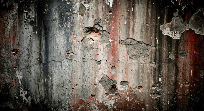Dark grunge wall texture background old peeling paint on concrete surface with cracks rust and stains abstract rustic backdrop for design - Powered by Adobe