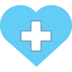 Fototapeta premium Light Blue Heart Shape With White Medical Cross Symbol And Dark Outline For Healthcare And Love Concepts