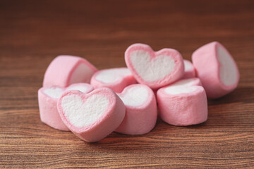 Sweet heart shape of marshmallows decoration for love and valentine day concept.