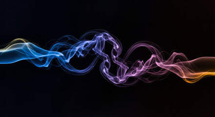 Abstract background of colorful smoke wave on black for concept of art, magic, creativity, or dynamic motion