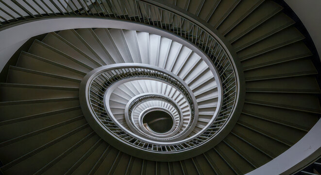 Spiral staircase top view for concept of architecture, modern design, or abstract geometric pattern