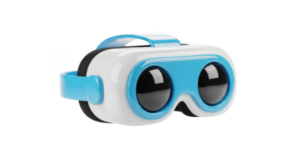 Cartoonish 3D Render of a Virtual Reality Headset goggles technology isolated on a transparent background