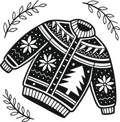 Cozy holiday sweater featuring festive winter patterns and detailed knit texture isolated on transparent background