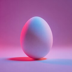 Minimalist egg bathed in vibrant blue and pink light providing a serene yet captivating visual for stock photography