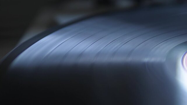 Close-up Vinyl Record, Vinyl Disc Playing Sound on a Turntable, Vintage Record Macro