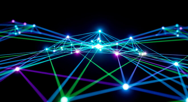 Abstract technology background with glowing connected plexus for concept of network, big data, or computer science