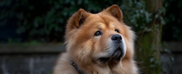 The chow chow dog wears a fluffy lion's mane of thick fur coat.