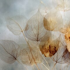 Delicate Beauty of Transparent Dried Leaves Against a Soft Textured Light Background Botanical Fine Art