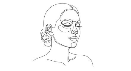 Single Line Drawing of a Woman's Face with Eyes Closed and Patches, Continuous One Line Sketch, Minimalist Art