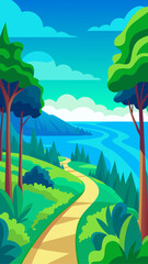 Scenic landscape with path leading to the water body