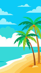 Illustration of a tropical beach with palm trees