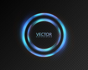 Neon blue circular light frame with double glowing rings on dark transparent background. Futuristic highlight for logos, tech interfaces, HUD elements and modern product presentations.