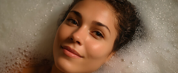 The soothing bubble bath covers the tub with soft suds and frothy bubbles