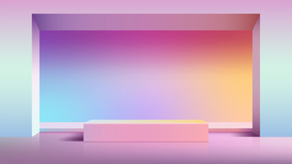 3D minimal product display podium mockup on vibrant holographic gradient background for modern advertising and cosmetic showcase