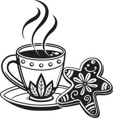 Steaming hot coffee cup with spices and leaves for a cozy morning beverage isolated on transparent background