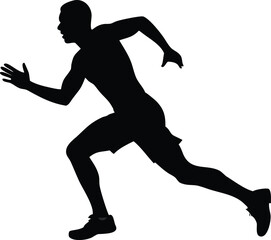 Silhouette of a male runner in motion athletic figure running fast