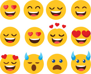 Fototapeta premium Collection of various yellow emoticons expressing different happy and playful emotions