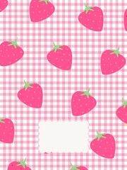 Cute Strawberry Fruit Pattern Retro Groovy Cover Design, A4 Pastel Checkered Background, Colorful Summer Pattern for Notebook, Journal or Stationery