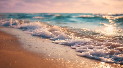 Obraz premium A peaceful beach scene with gentle waves washing onto the shore