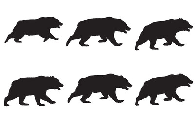 Six black bear silhouettes walking in a row
