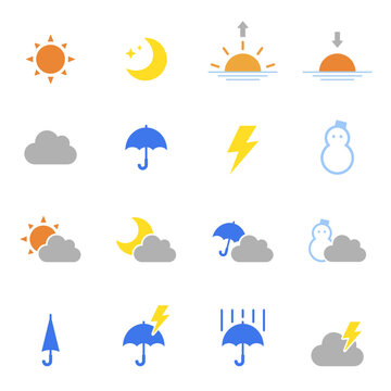 天気マークのアイコンセット_Simple Flat Weather Symbols