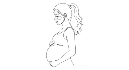 Continuous Contour Elegant One-Line Drawing of a Pregnant Woman, Single-Line Art