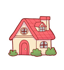 Hand-drawn Fairy Tale House &ndash; Cute Red Roof Cottage Illustration