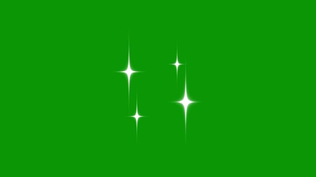 Twinkling sparkle stars animation, twinkling starry night sky sparkle motion animation, magical glowing doodle star particles sparkle and twinkle animation loop on green background in 4