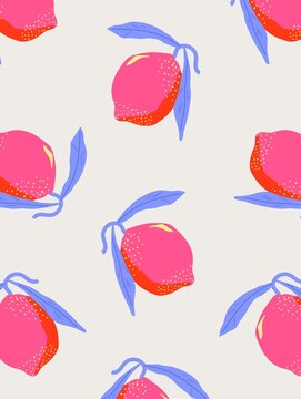 Cute Pink Lemon Fruit Pattern Retro Groovy Cover Design, A4 Pastel Background, Colorful Summer Pattern for Notebook, Journal or Stationery