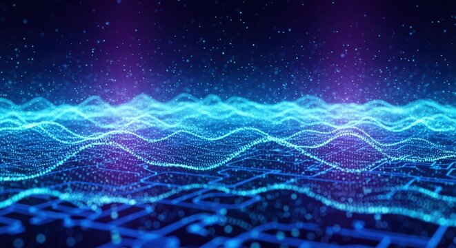 Illustration of digital waveforms and data streams in a futuristic