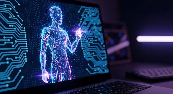 Digital human representation on computer screen conceptual technology visualization
