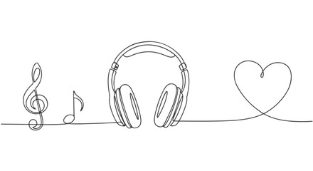 Continuous Rhythm A Single Line Drawing of Music, Headphones, and Love in One Line