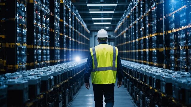 IT Professional Walking Through Server Racks