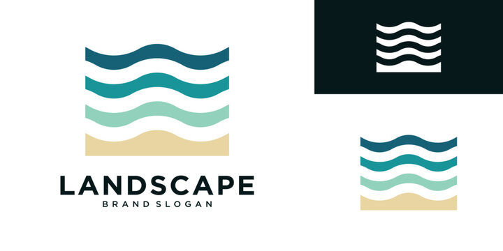 Ocean ​​landscape logo design illustration