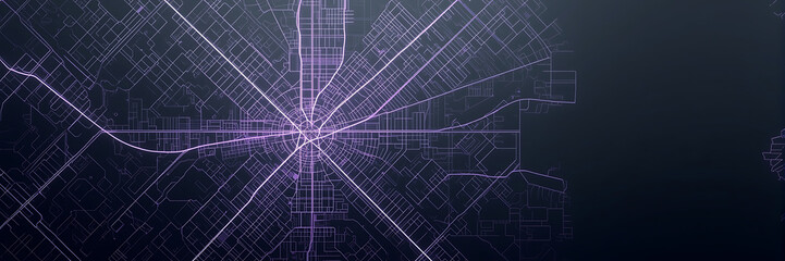 Obraz premium Abstract city map grid with glowing purple lines representing connectivity
