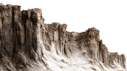 Jagged rock formation with deep crevices and weathered texture isolated on transparent background