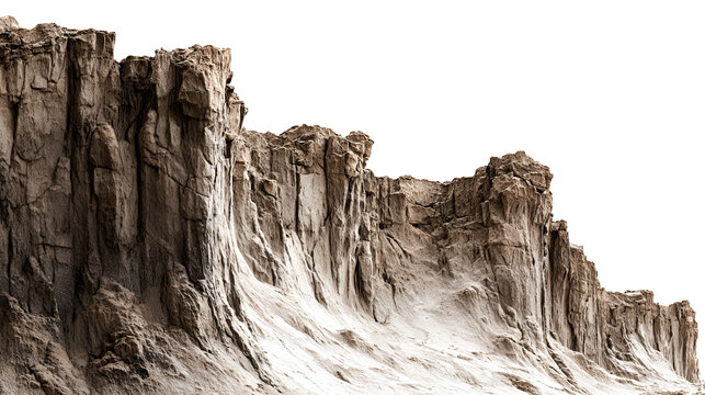 Jagged rock formation with deep crevices and weathered texture isolated on transparent background