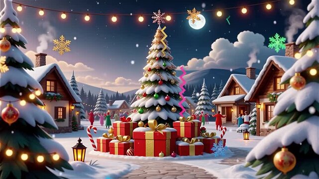 Village enneig&eacute; d&eacute;cor&eacute; pour les f&ecirc;tes de No&euml;l