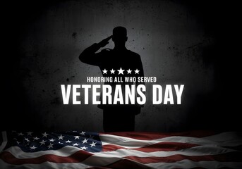 veterans day, A solemn tribute to Veterans Day, honoring all who served with a salute and an American flag.
