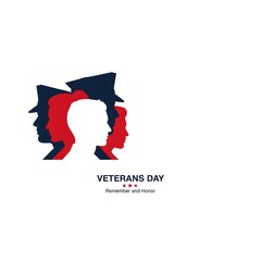 veterans day, A symbolic illustration of Veterans Day, showcasing silhouettes of military figures in patriotic colors, with the message of Remember and Honor .
