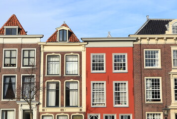 Oude Singel Canal House Facades in Leiden, Netherlands