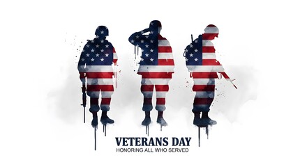 veterans day, A tribute to veterans, a poignant artistic rendering honoring service and sacrifice. Silhouettes of soldiers, seamlessly interwoven with the American flag.