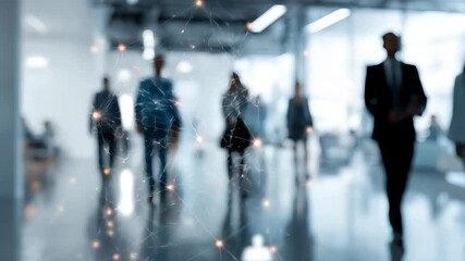 Business professionals networking in modern office space with a focus on digital connections - Powered by Adobe